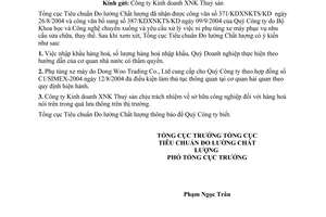 Công văn 1124/TĐC nhập khẩu phụ tùng xe máy