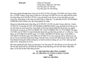 Công văn 4903/CV-NLDK  xác nhận thiết bị HĐ cung cấp thiết bị cải tạo lưới điện các tỉnh Lạng Sơn, Nam Định và Hà Nam công ty Điện lực 1