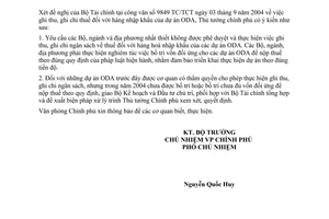 Công văn  5072/VPCP-KTTH xử lý thuế hàng hoá nhập khẩu của các dự án ODA