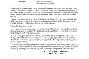 Công văn  1393/CP-CN  Báo cáo nghiên cứu tiền khả thi dự án BOT đường ô tô cao tốc Hà Nội-Hải Phòng