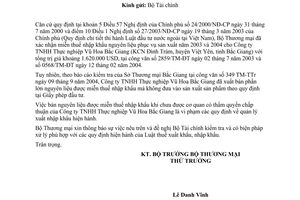 Công văn 4725 TM/XNK xử lý thuế  nguyên liệu nhập khẩu miến thuế sử dụng sai mục đích