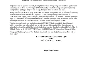 Công văn  3150 TCT/PCCS  hiệu lực thi hành của CV 4575 TC/TCT