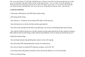 Công văn 825/THPT  chuyển trường và tiếp nhận học sinh