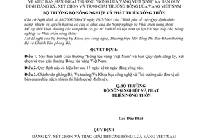 Quyết định 42/2004/QĐ-BNN  Giải thưởng "Bông lúa vàng Việt Nam" bản quy định đăng ký, xét chọn trao giải thưởng