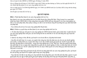 Quyết định 488/2004/QĐ-UB thành lập Ban Quản lý cụm công nghiệp tỉnh Lào Cai