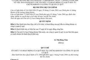 Quyết định 73/2004/QĐ-BTC Quy chế tổ chức hoạt động Quỹ đầu tư chứng khoán Công ty quản lý quỹ