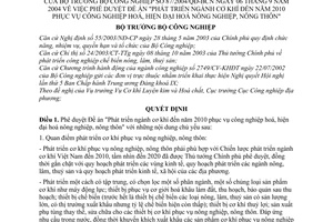 Quyết định 87/2004/QĐ-BCN Đề án Phát triển ngành Cơ khí đến 2010 phục vụ công nghiệp hoá, hiện đại hoá nông nghiệp, nông thôn