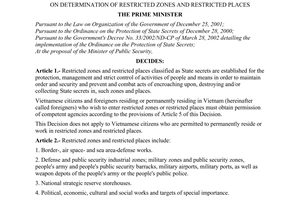 Decision No.160/2004/QD-TTg of September 6, 2004 on determination of restricted zones and restricted places