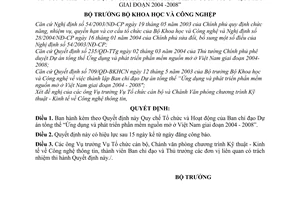Quyết định 26/2004/QĐ-BKHCN Quy chế Tổ chức Hoạt động Ban chỉ đạo Dự án tổng thể Ứng dụng  phát triển phần mềm nguồn mở Việt Nam 2004-2008