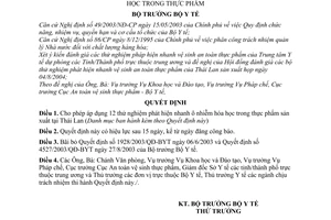 Quyết định 3072/2004/QĐ-BYT cho phép áp dụng 12 thử nghiệm phát hiện nhanh ô nhiễm hóa học thực phẩm