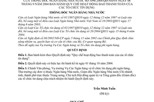 Quyết định 1096/2004/QĐ-NHNN Quy chế hoạt động bao thanh toán tổ chức tín dụng