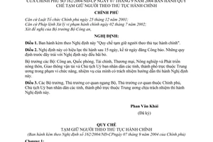Nghị định 162/2004/NĐ-CP Quy chế tạm giữ người theo thủ tục hành chính