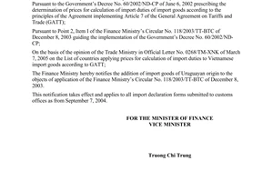 Official Dispatch No. 10374/TC-CST of September 15, 2004, on the objects of application of Circular No. 118/2003/TT-BTC