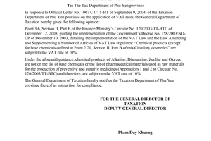 Official Dispatch No. 3021 TCT/PCCS on value added tax (VAT)