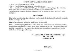 Quyết định 141/2004/QĐ-UB  quy định  thuỷ lợi phí, tiền nước trên địa bàn Hà Nội