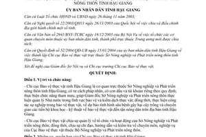 Quyết định 146/2004/QĐ-UB chức năng nhiệm vụ quyền hạn cơ cấu tổ chức bộ máy chi cục bảo vệ thực vật Hậu Giang