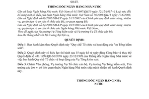 Quyết định 1128/2004/QĐ-NHNN  Quy chế Tổ chức hoạt động  Vụ Tổng kiểm soát