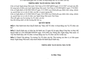 Quyết định 1133/2004/QĐ-NHNN  Quy chế Tổ chức hoạt động Vụ Tổ chức cán bộ