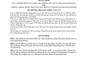 Quyết định 13/2004/QĐ-BGTVT Quy chế phòng, chống, khắc phục hậu quả bão, lụt ngành Hàng không