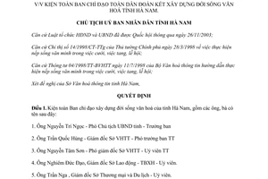 Quyết định 1191/QĐ-CT năm 2004 toàn dân xây dựng đời sống văn hoá tỉnh Hà Nam