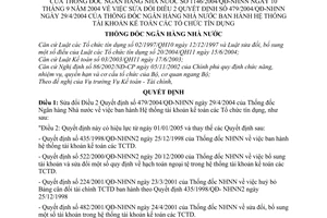 Quyết định 1146/2004/QĐ-NHNN hệ thống tài khoản kế toán  tổ chức tín dụng sửa đổi 479/2004/QĐ-NHNN