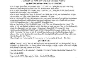 Quyết định 37/2004/QĐ-BBCVT chuyển Công ty Xây lắp Bưu điện thành phố Hải phòng thành Công ty cổ phần