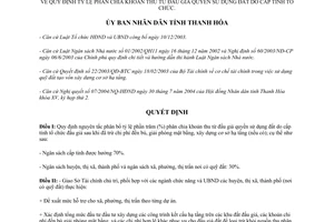 Quyết định 2865/2004/QĐ-UB tỷ lệ phân chia khoản thu từ đấu giá quyền sử dụng đất Thanh Hóa