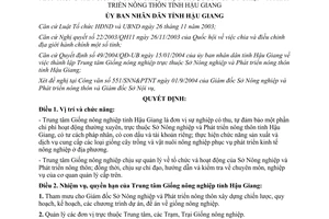 Quyết định 151/2004/QĐ-UB chức năng nhiệm vụ quyền hạn cơ cấu tổ chức bộ máy trung tâm Giống Hậu Giang