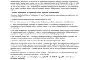 Circular No.05/2004/TT-BXD of September 15, 2004 providing guidance on procedures for, and management of, the grant of contracting licenses to foreign contractors operating in the construction domain in a