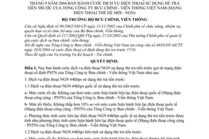 Quyết định 38/2004/QĐ-BBCVT cước dịch vụ điện thoại sử dụng thẻ trả tiền trước Tổng Công ty Bưu chính-Viễn thông Việt Nam mạng điện thoại thế hệ NGN