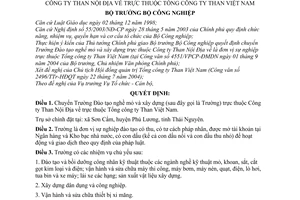 Quyết định 92/2004/QĐ-BCN chuyển Trường Đào tạo nghề mỏ xây dựng Công ty Than Nội Địa về Tổng công ty Than Việt Nam