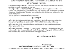 Quyết định 21/2004/QĐ-BTS phê duyệt Chương trình hành động Bộ Thuỷ sản  đẩy nhanh CNH-HĐH ngành Thuỷ sản 2001-2010