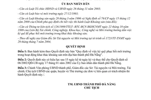 Quyết định 157/2004/QĐ-UB Ký quỹ phục hồi MT hoạt động khai thác khoáng sản