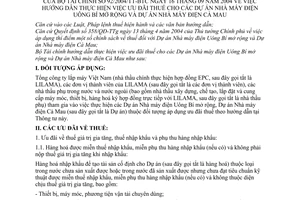 Thông tư 92/2004/TT-BTC hướng dẫn thực hiện ưu đãi thuế Dự án nhà máy điện Uông Bí mở rộng nhà máy điện Cà Mau