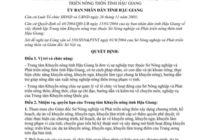 Quyết định 153/2004/QĐ-UB chức năng nhiệm vụ quyền hạn cơ cấu tổ chức bộ máy trung tâm khuyến nông Hậu Giang