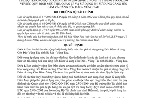 Quyết định 74/2004/QĐ-BTC  mức thu, quản lý  sử dụng phí sử dụng cảng Bến Đầm, Côn Đảo - Vũng Tàu
