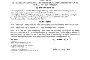 Quyết định 3238/2004/QĐ-BYT phê duyệt Chương trình phổ biến, giáo dục pháp luật về y tế từ 2004 đến 2007