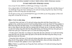 Quyết định 155/2004/QĐ-UB chức năng nhiệm vụ quyền hạn cơ cấu tổ chức bộ máy trung tâm nước sinh hoạt Hậu Giang