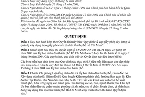 Quyết định 217/2004/QĐ-UB cấp giấy phép xây dựng quản lý xây dựng theo giấy phép trên địa bàn thành phố Hồ Chí Minh