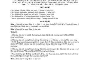 Nghị định 168/2004/NĐ-CP chính sách cứu trợ xã hội sửa đổi Nghị định 07/2000/NĐ-CP