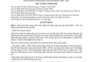 Quyết định 165/2004/QĐ-TTg phê duyệt Quy hoạch phát triển chuẩn đo lường quốc gia 2004 - 2010