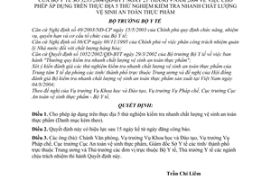 Quyết định 3235/2004/QĐ-BYT cho phép áp dụng thực địa 5 thử nghiệm kiểm tra nhanh chất lượng vệ sinh an toàn thực phẩm