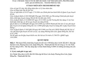 Quyết định 146/2004/QĐ-UB điều chỉnh Quy hoạch chi tiết tỉ lệ 1/500 Khu nhà ở từ B1 đến B14 Khu tập thể Kim Liên,Đống Đa