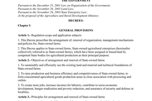 Decree of Government No.170/2004/ND-CP of September 22, 2004 on arrangement, renewal and development of State-Owned Farms