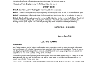 Quyết định 1409/2004/QĐ-UBTTTT/TT1 ban hành Luật Cờ Tướng