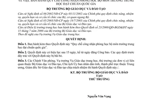 Quyết định 32/2004/QĐ-BGDĐT Quy chế công nhận phòng học bộ môn trường trung học đạt chuẩn quốc gia