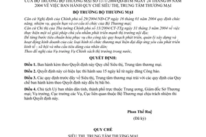 Quyết định 1371/2004/QĐ-BTM Quy chế Siêu thị, Trung tâm thương mại