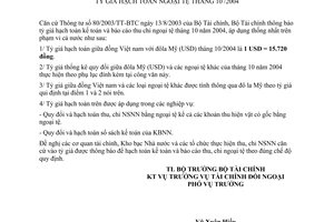 Thông báo 10946/TC-TCĐN Bộ Tài chính thông báo tỷ giá hạch toán ngoại tệ tháng 10