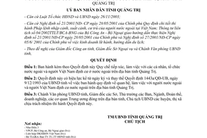 Quyết định 2825/2004/QĐ-UBND tiếp xúc làm việc với cá nhân tổ chức nước ngoài Quảng Trị