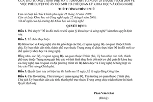 Quyết định 171/2004/QĐ-TTg  Đề án đổi mới cơ chế quản lý khoa học công nghệ